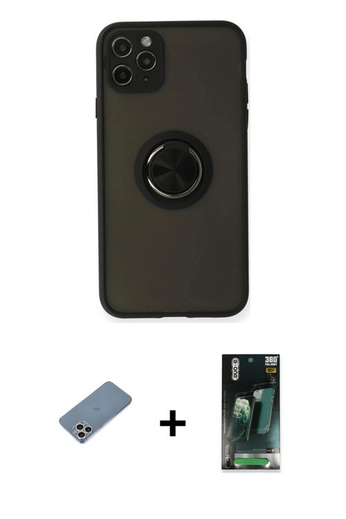 ieg™ iPhone 11 Pro Kılıf Yörünge Çizgi - Şeffaf 360 Full Body Arka Koruyucu + Gümüş Shine Kamera Len