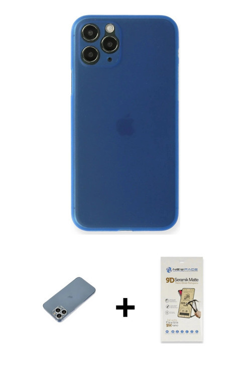 ieg™ iPhone 11 Pro Kılıf Yadigar Yansıma Serisi - Siyah Mat Seramik Nano Ekran Koruyucu + Gümüş Shin
