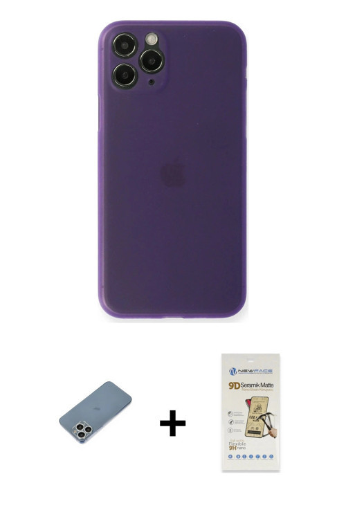 ieg™ iPhone 11 Pro Kılıf Yadigar Yansıma Serisi - Siyah Mat Seramik Nano Ekran Koruyucu + Gümüş Shin