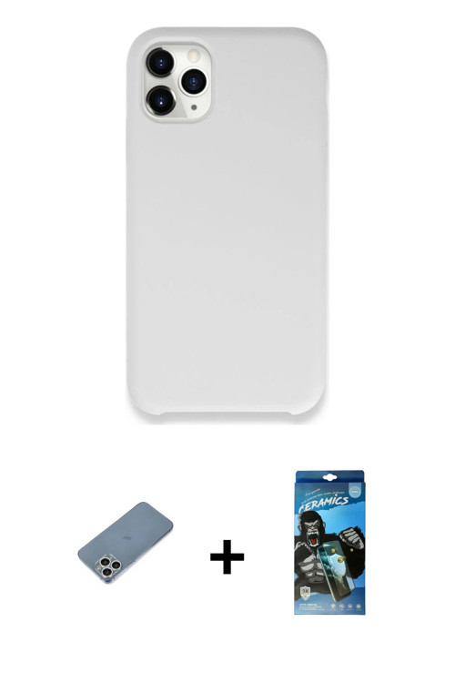 ieg™ iPhone 11 Pro Kılıf Zirve Modern Özel Seri - Siyah 34D Izgaralı Cam + Gümüş Shine Kamera Lens K