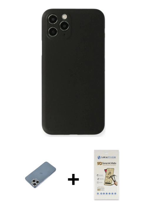 ieg™ iPhone 11 Pro Kılıf Yadigar Yansıma Serisi - Siyah Mat Seramik Nano Ekran Koruyucu + Gümüş Shin