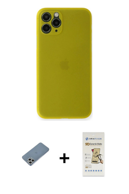 ieg™ iPhone 11 Pro Kılıf Yadigar Yansıma Serisi - Siyah Mat Seramik Nano Ekran Koruyucu + Gümüş Shin
