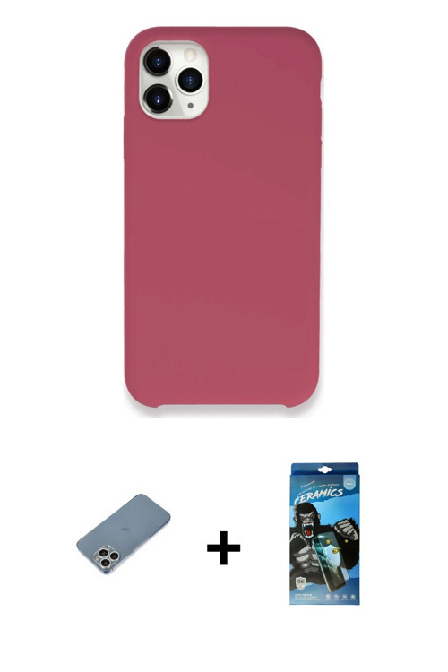 ieg™ iPhone 11 Pro Kılıf Zirve Modern Özel Seri - Siyah 34D Izgaralı Cam + Gümüş Shine Kamera Lens K
