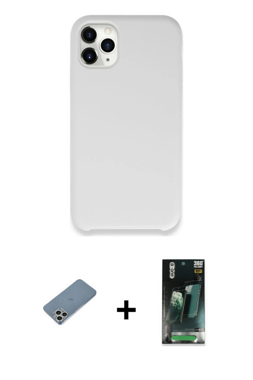 ieg™ iPhone 11 Pro Kılıf Zirve Modern Özel Seri - Şeffaf 360 Full Body Arka Koruyucu + Gümüş Shine K