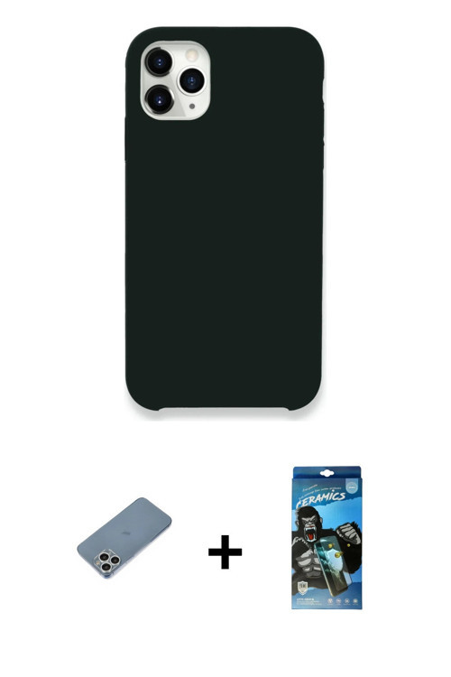 ieg™ iPhone 11 Pro Kılıf Zirve Modern Özel Seri - Siyah 34D Izgaralı Cam + Gümüş Shine Kamera Lens K
