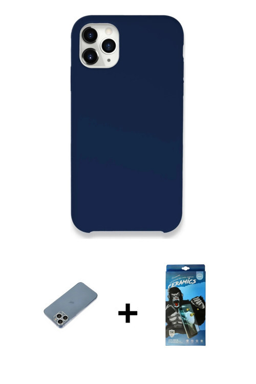 ieg™ iPhone 11 Pro Kılıf Zirve Modern Özel Seri - Siyah 34D Izgaralı Cam + Gümüş Shine Kamera Lens K
