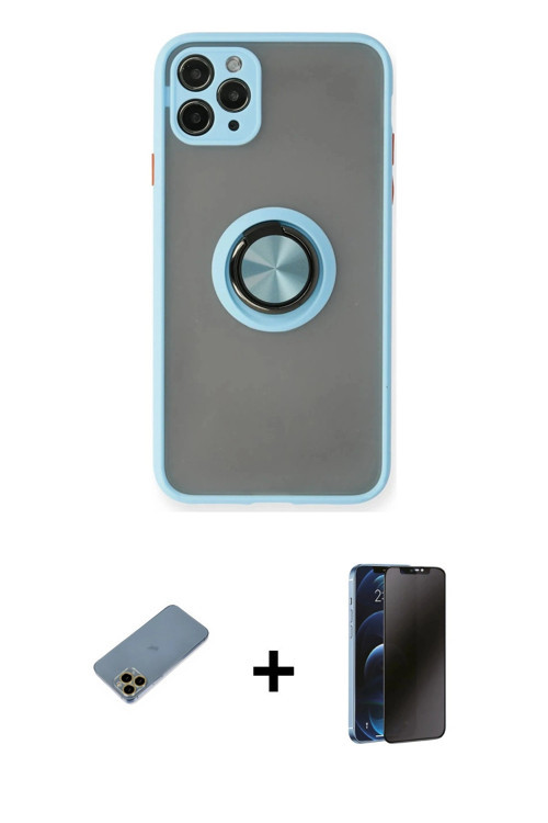 ieg™ iPhone 11 Pro Kılıf Yörünge Çizgi - Siyah 3D Antistatik Hayalet Cam Ekran Koruyucu + Gold Shine