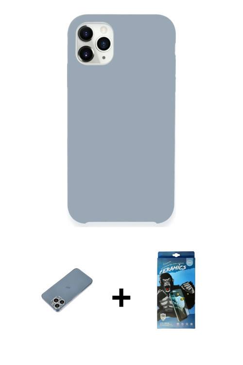 ieg™ iPhone 11 Pro Kılıf Zirve Modern Özel Seri - Siyah 34D Izgaralı Cam + Gümüş Shine Kamera Lens K