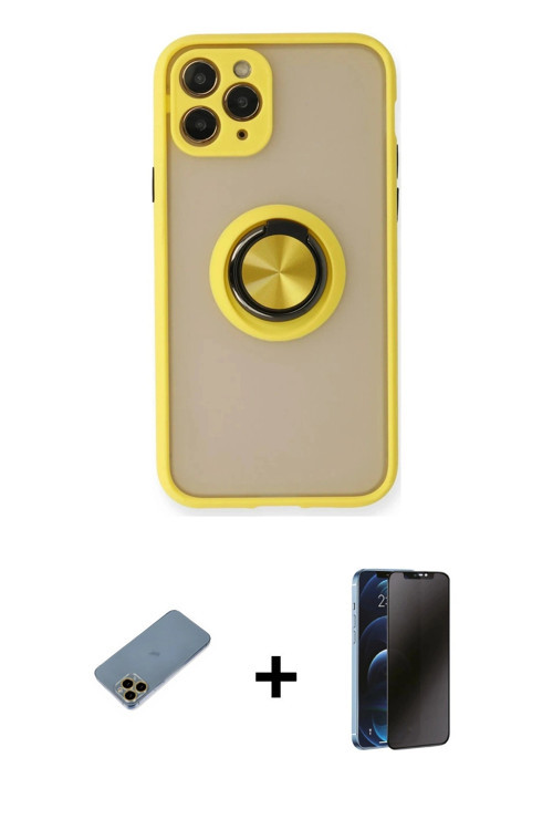 ieg™ iPhone 11 Pro Kılıf Yörünge Çizgi - Siyah 3D Antistatik Hayalet Cam Ekran Koruyucu + Gold Shine