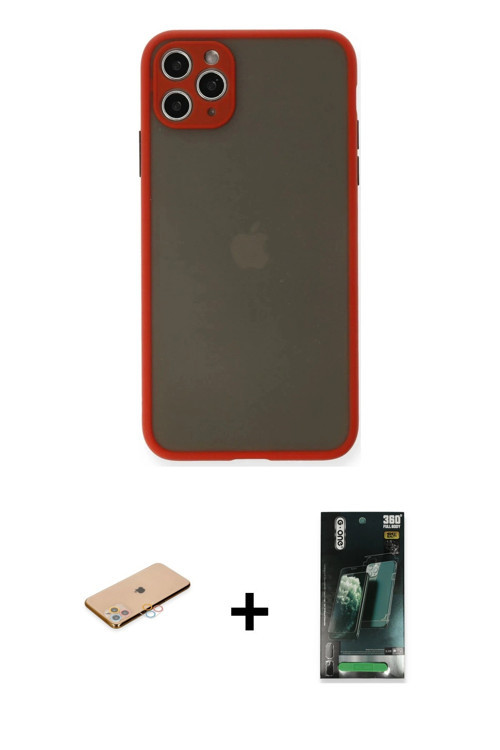 ieg™ iPhone 11 Pro Max Kılıf Ahenk Çizgi Serisi - Şeffaf 360 Full Body Arka Koruyucu + Pembe Renkli