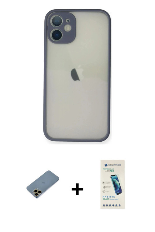 ieg™ iPhone 11 Pro Max Kılıf Ahenk Çizgi Serisi - Şeffaf Pasifik Cam Ekran Koruyucu + Gold Shine Kam