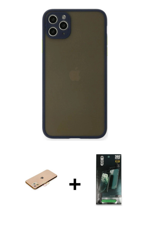 ieg™ iPhone 11 Pro Max Kılıf Ahenk Çizgi Serisi - Şeffaf 360 Full Body Arka Koruyucu + Turuncu Renkl