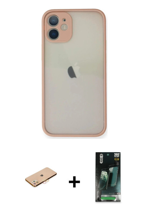 ieg™ iPhone 11 Pro Max Kılıf Ahenk Çizgi Serisi - Şeffaf 360 Full Body Arka Koruyucu + Turuncu Renkl