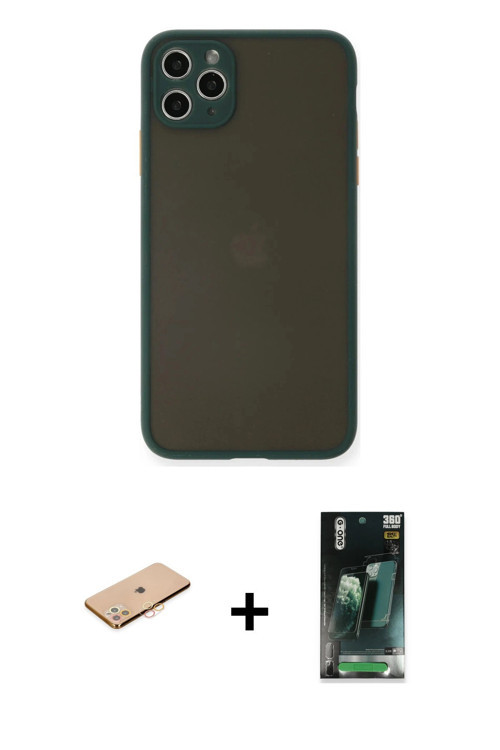 ieg™ iPhone 11 Pro Max Kılıf Ahenk Çizgi Serisi - Şeffaf 360 Full Body Arka Koruyucu + Turuncu Renkl