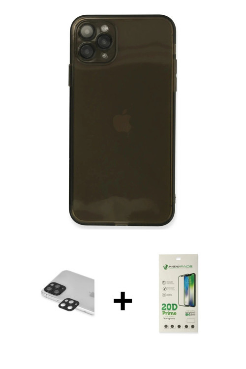 ieg™ iPhone 11 Pro Max Kılıf Ahenk Doku - Siyah 20D Premium Cam Ekran Koruyucu + Siyah Pers Alüminyu