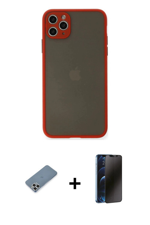 ieg™ iPhone 11 Pro Max Kılıf Ahenk Çizgi Serisi - Siyah 3D Antistatik Hayalet Cam Ekran Koruyucu + G