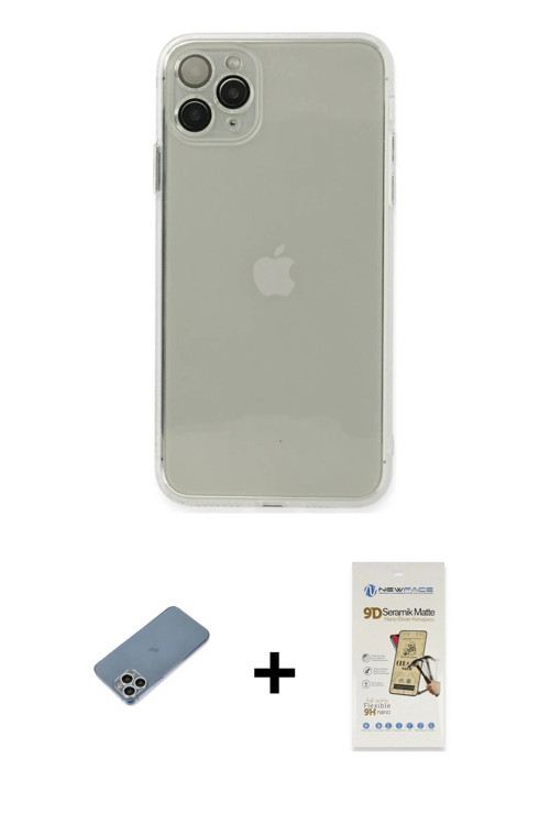 ieg™ iPhone 11 Pro Max Kılıf Ahenk Doku - Siyah Mat Seramik Nano Ekran Koruyucu + Gümüş Shine Kamera