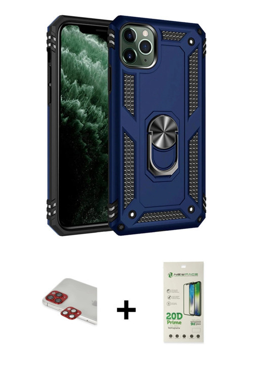 ieg™ iPhone 11 Pro Max Kılıf Ahenk Klasik Koleksiyonu - Siyah 20D Premium Cam Ekran Koruyucu + Kırmı
