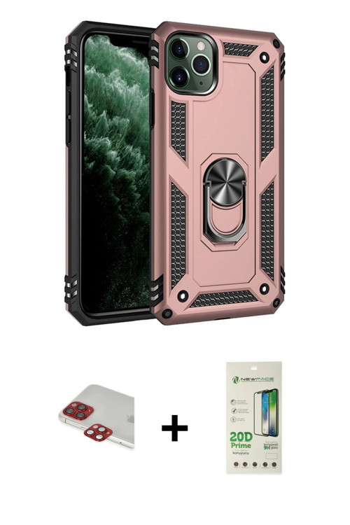 ieg™ iPhone 11 Pro Max Kılıf Ahenk Klasik Koleksiyonu - Siyah 20D Premium Cam Ekran Koruyucu + Kırmı