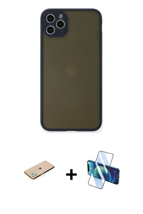 iPhone 11 Pro Max Kılıf Ahenk Çizgi Serisi - Siyah 3D Antistatik Seramik Nano Ekran Koruyucu +