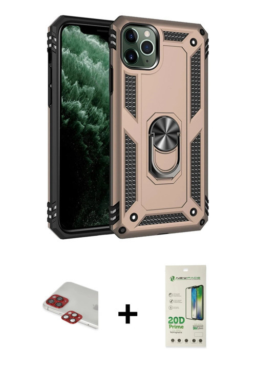 ieg™ iPhone 11 Pro Max Kılıf Ahenk Klasik Koleksiyonu - Siyah 20D Premium Cam Ekran Koruyucu + Kırmı