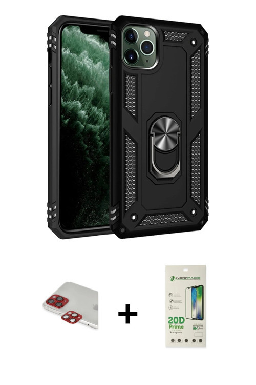 ieg™ iPhone 11 Pro Max Kılıf Ahenk Klasik Koleksiyonu - Siyah 20D Premium Cam Ekran Koruyucu + Kırmı