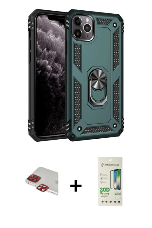 ieg™ iPhone 11 Pro Max Kılıf Ahenk Klasik Koleksiyonu - Siyah 20D Premium Cam Ekran Koruyucu + Kırmı