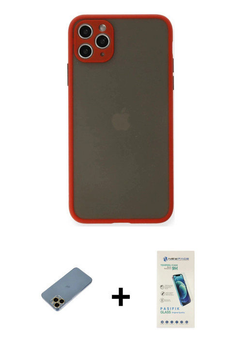 ieg™ iPhone 11 Pro Max Kılıf Ahenk Çizgi Serisi - Şeffaf Pasifik Cam Ekran Koruyucu + Gold Shine Kam