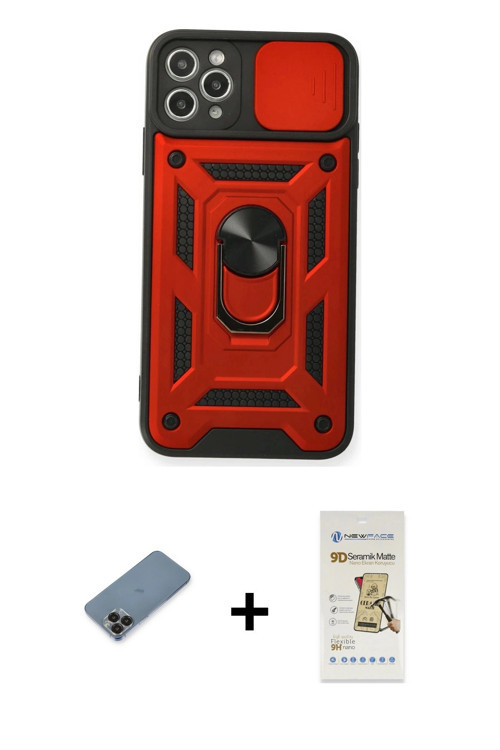 ieg™ iPhone 11 Pro Max Kılıf Ahenk Klasik - Siyah Mat Seramik Nano Ekran Koruyucu + Siyah Metal Kame