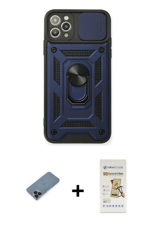 ieg™ iPhone 11 Pro Max Kılıf Ahenk Klasik - Siyah Mat Seramik Nano Ekran Koruyucu + Siyah Metal Kame