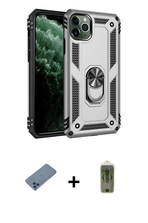 ieg™ iPhone 11 Pro Max Kılıf Ahenk Klasik Koleksiyonu - Siyah Joko Magic 5D Hayalet Cam + Mavi Shine