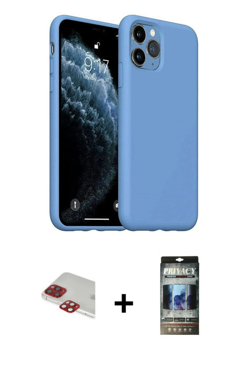 ieg™ iPhone 11 Pro Max Kılıf Ahenk Serisi - Siyah 34D Hayalet Izgaralı Cam + Kırmızı Pers Alüminyum