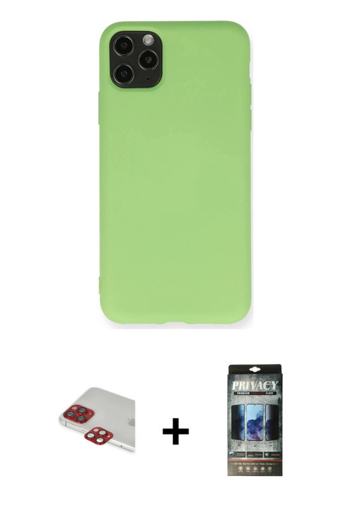 ieg™ iPhone 11 Pro Max Kılıf Ahenk Serisi - Siyah 34D Hayalet Izgaralı Cam + Kırmızı Pers Alüminyum