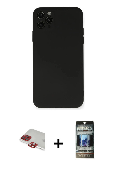 ieg™ iPhone 11 Pro Max Kılıf Ahenk Serisi - Siyah 34D Hayalet Izgaralı Cam + Kırmızı Pers Alüminyum
