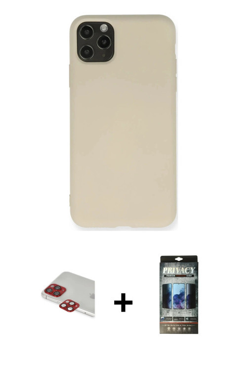 ieg™ iPhone 11 Pro Max Kılıf Ahenk Serisi - Siyah 34D Hayalet Izgaralı Cam + Kırmızı Pers Alüminyum