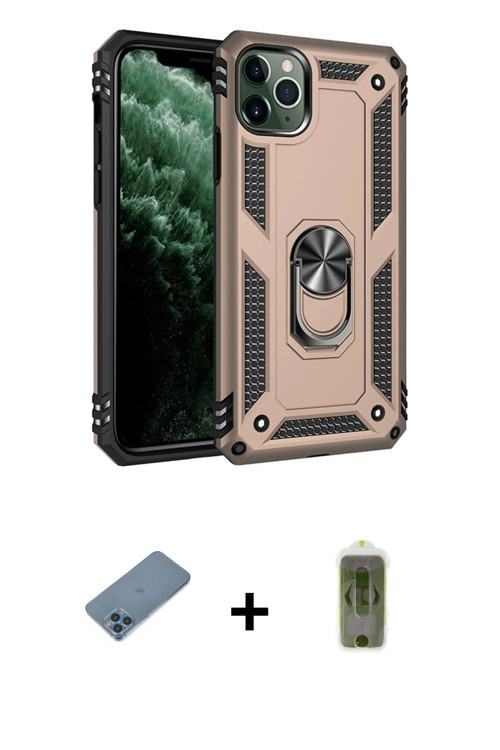 ieg™ iPhone 11 Pro Max Kılıf Ahenk Klasik Koleksiyonu - Siyah Joko Magic 5D Hayalet Cam + Mavi Shine