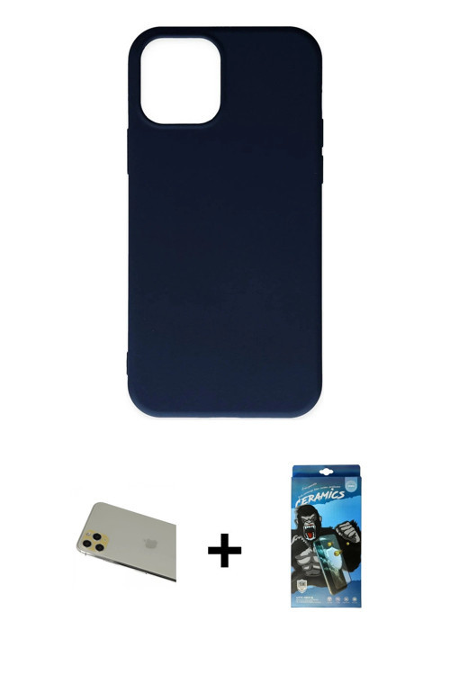 ieg™ iPhone 11 Pro Max Kılıf Ahenk Serisi - Siyah 34D Izgaralı Cam + Gold Rainbow Kamera Lens Koruma