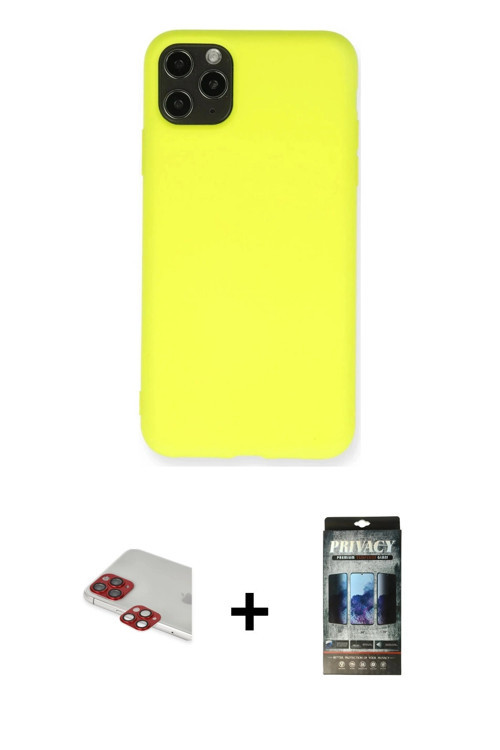 ieg™ iPhone 11 Pro Max Kılıf Ahenk Serisi - Siyah 34D Hayalet Izgaralı Cam + Kırmızı Pers Alüminyum