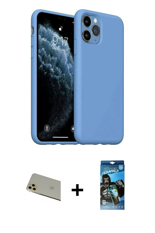 ieg™ iPhone 11 Pro Max Kılıf Ahenk Serisi - Siyah 34D Izgaralı Cam + Gold Rainbow Kamera Lens Koruma