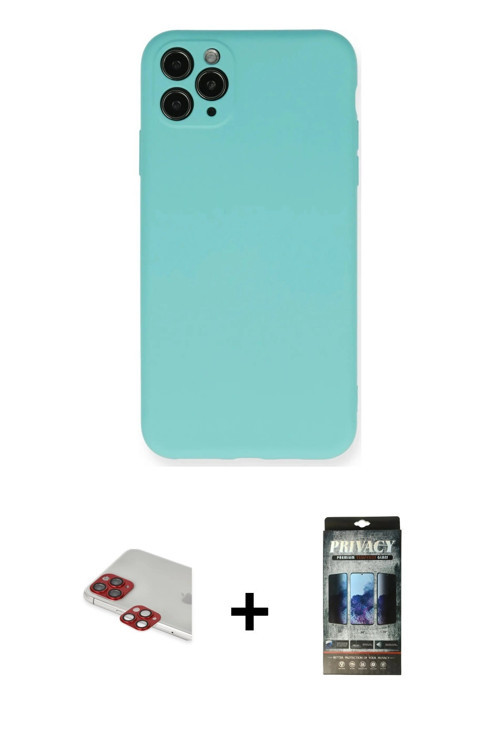 ieg™ iPhone 11 Pro Max Kılıf Ahenk Serisi - Siyah 34D Hayalet Izgaralı Cam + Kırmızı Pers Alüminyum