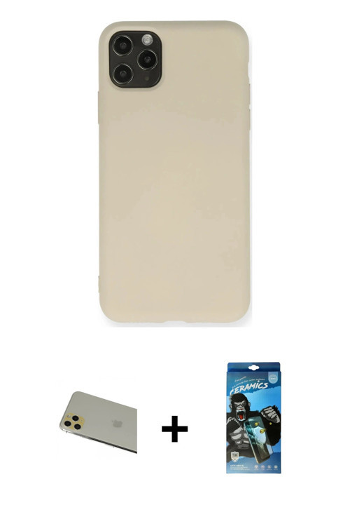 ieg™ iPhone 11 Pro Max Kılıf Ahenk Serisi - Siyah 34D Izgaralı Cam + Gold Rainbow Kamera Lens Koruma