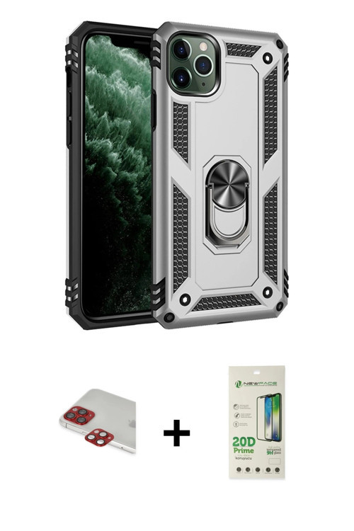 ieg™ iPhone 11 Pro Max Kılıf Ahenk Klasik Koleksiyonu - Siyah 20D Premium Cam Ekran Koruyucu + Kırmı
