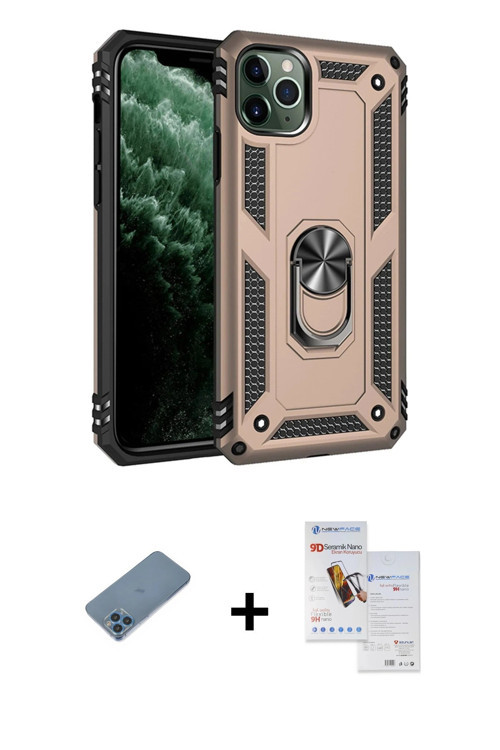 ieg™ iPhone 11 Pro Max Kılıf Ahenk Klasik Koleksiyonu - Siyah Seramik Nano Ekran Koruyucu + Mavi Shi