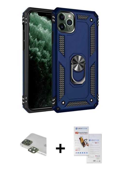 ieg™ iPhone 11 Pro Max Kılıf Ahenk Klasik Koleksiyonu - Siyah Seramik Nano Ekran Koruyucu + Yeşil Pe