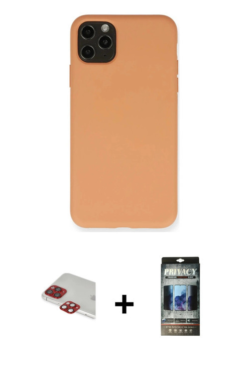 ieg™ iPhone 11 Pro Max Kılıf Ahenk Serisi - Siyah 34D Hayalet Izgaralı Cam + Kırmızı Pers Alüminyum