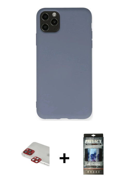 ieg™ iPhone 11 Pro Max Kılıf Ahenk Serisi - Siyah 34D Hayalet Izgaralı Cam + Kırmızı Pers Alüminyum
