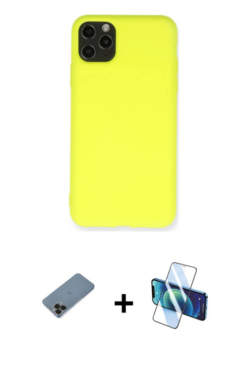 ieg™ iPhone 11 Pro Max Kılıf Ahenk Serisi - Siyah 3D Antistatik Cam Ekran Koruyucu + Siyah Shine Kam