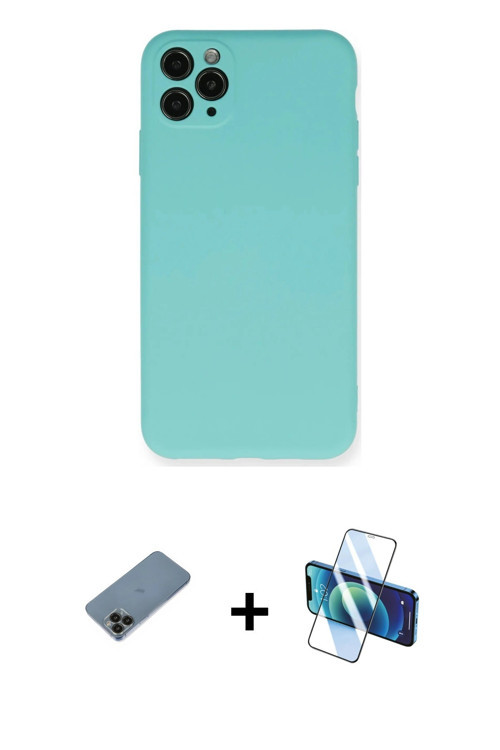 ieg™ iPhone 11 Pro Max Kılıf Ahenk Serisi - Siyah 3D Antistatik Cam Ekran Koruyucu + Siyah Shine Kam