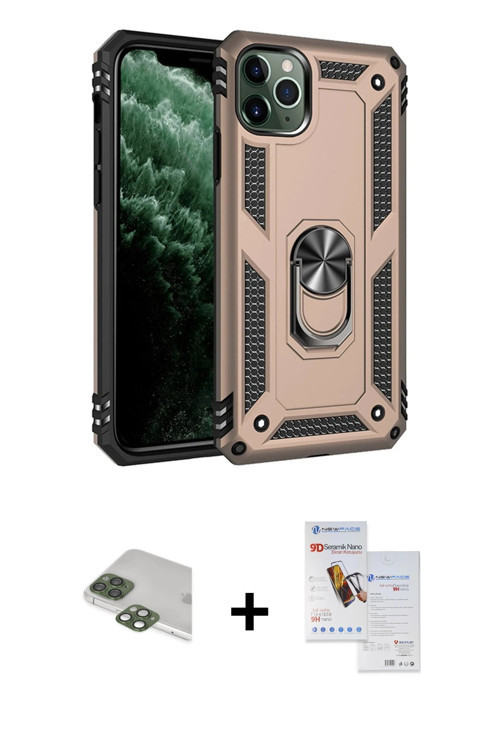 ieg™ iPhone 11 Pro Max Kılıf Ahenk Klasik Koleksiyonu - Siyah Seramik Nano Ekran Koruyucu + Yeşil Pe