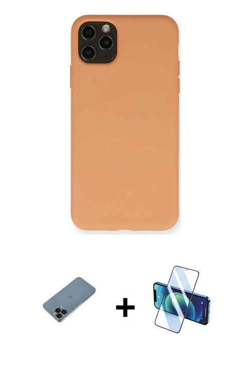 ieg™ iPhone 11 Pro Max Kılıf Ahenk Serisi - Siyah 3D Antistatik Cam Ekran Koruyucu + Siyah Shine Kam